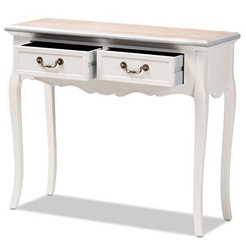 Baxton Studio Capucine Antique French Country Cottage Two Tone Natural Whitewashed Oak And White Finished Wood 2-Drawer Console Table #TOP3