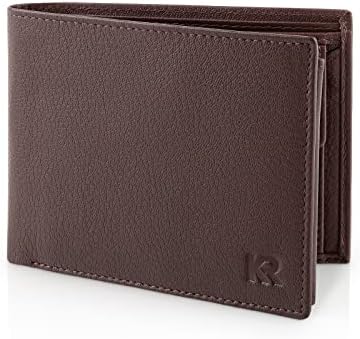 KRONIFY Leather Wallet Men | RFID Blocking | Bifold & Trifold | Genuine Leather | 13 Card Slots | Coin Pocket | Gift Box | Natural Dark Brown