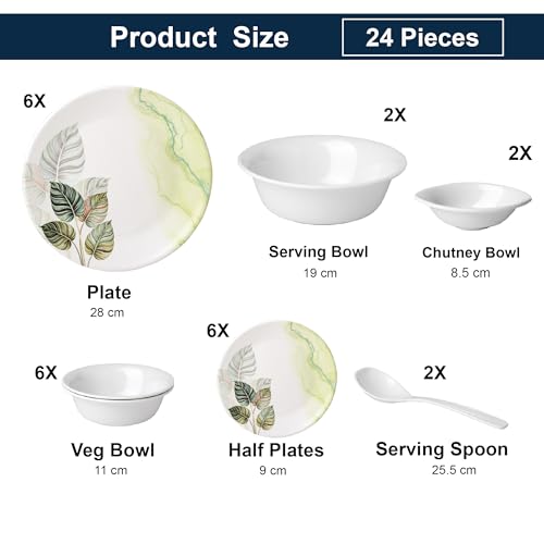 Image of Golden Fish 24 Pieces Premium Dinner Set for 6 People | 6 Full Plates, 6 Quarter Plates, 6 Veg Bowls, 2 Donga, 2 Serving Spoon & 2 Pickle Bowls | Complete Dining Set for Family, Guests & Festive Use