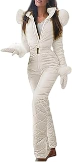 Traje de esquí para Mujer Traje de Nieve para Mujer Mono Moda Delgado Traje de esquí a Prueba de Viento Deportes al Aire Libre con Collar de Pelo Traje de esquí con Guantes