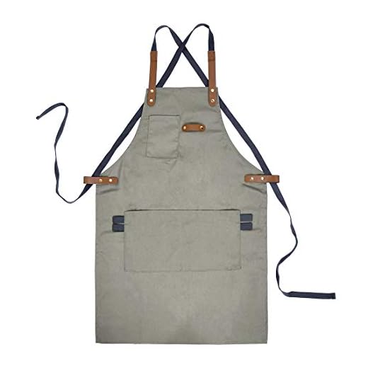 YUENA CARE Ajustable Delantal de Trabajo Mandil de 100% Algodón Unisex con Diseño de Espalda Correas Cruzadas de Moda para Cafetería Tienda de Postres Restaurante Caqui