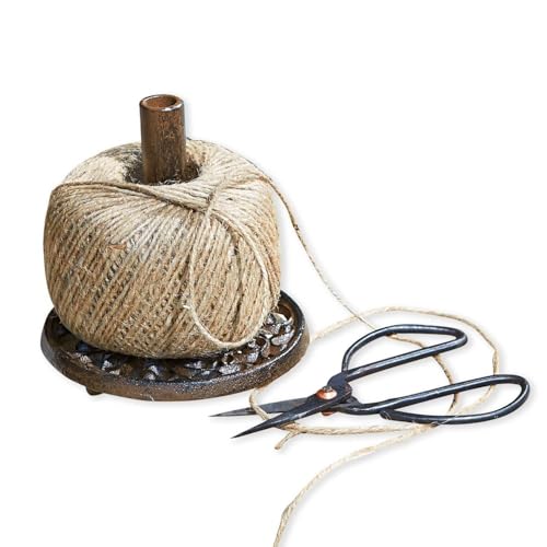 Loberon Schnurhalter mit Schere Winsome, Inklusive Schnur, Raffiniert & Praktisch, Rustikales Flair, Ordnungshelfer, Küchenzubehör, Gartenhelfer, Gusseisen, braun