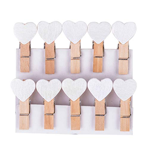LANSEYQO Lindo Mini pinzas de madera corazón clip de madera para tarjetas postales decoración adecuada para decoración de boda, regalos de Navidad (30 piezas, blanco)