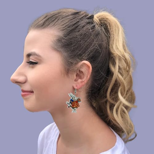 Cute Pair of Alice in Wonderland Classic Style White Rabbit Earrings for Women, Teens, Cosplay and More. Fun Pair of Drop and Dangle White Rabbit Earrings for Women. Fun Pair of Queen of Hearts, White Rabbit, Alice Costume Accessories for Women. Drop and Dangle White Rabbit Earrings for Women.4