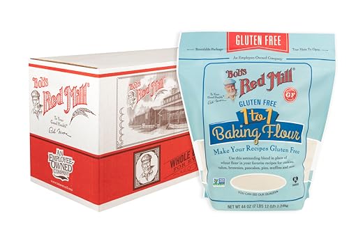 Bob's Red Mill Gluten Free 1 to 1 Baking Flour, 44oz (Pack of 4) - Non GMO, Vegan, Kosher