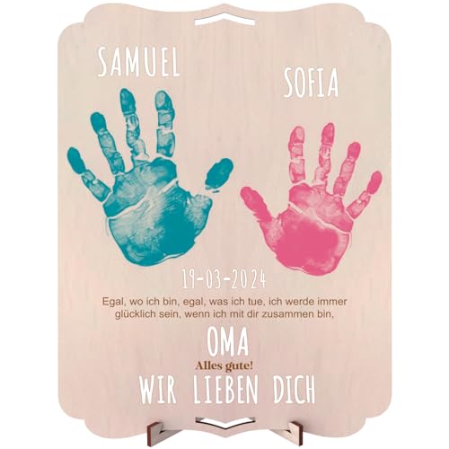 nagu® Geschenk Für Opa - Babyabdruck Rahmen, Personalisierter Holzrahmen 30 x 22 cm Mit Spruch, Originelle Geschenke Für Neugeborene Babys, Enthält Klebebuchstaben, Tischständer & Fotofläche