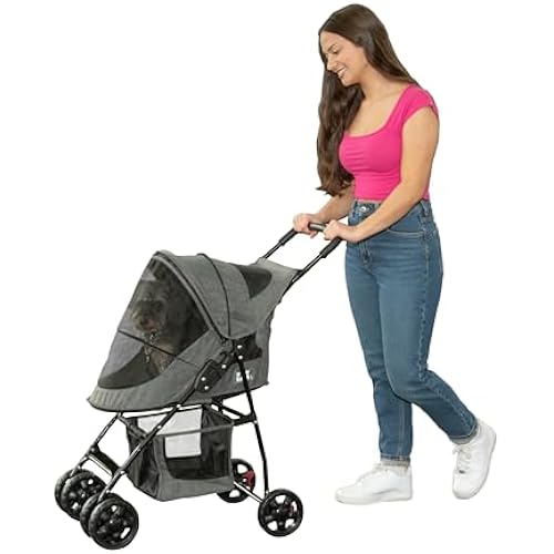 Pet Gear No-Zip Happy Trails Lite Pet Stroller, Classic Grey-Zippered