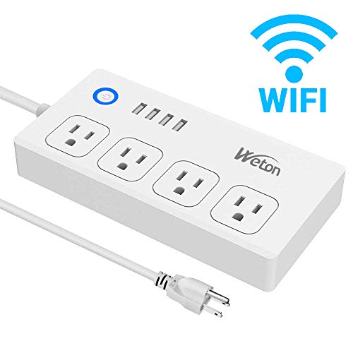 WiFi Smart Power Strip Socket with Alexa,Weton Wireless Multi-Plug Timer Switch Power Strip Surge Protector with 4 AC Outlets 4 USB Port Remote Control Via Free App for IOS/Android Smart Phone/Tablets