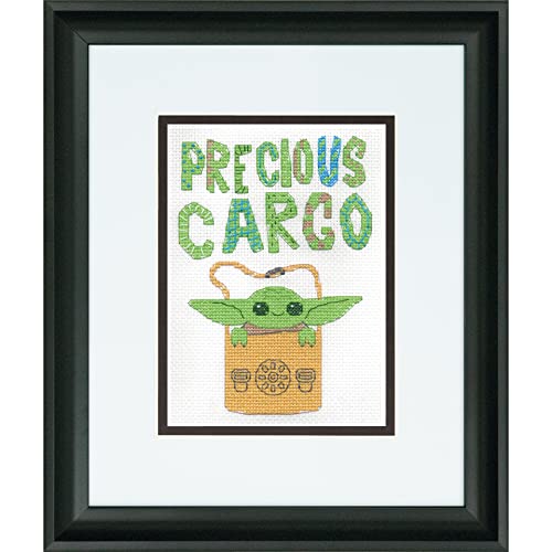 Image of Dimensions 70-65225 Precious Cargo Star Wars The Mandalorian Counted Cross Stitch Kit for Beginners, 5 inch x 7 inch, 14 Cnt. White Aida, 4pcs