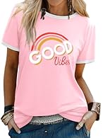✨Material: Cotton Blended, Soft and comfortable. 🌈Features: Good Vibes Letter Print, Rainbow Graphic Print, Round Neck, Short Sleeve, Regular Fit, Casual Style. 💖Occasion: Daily Wear, Shopping, Holiday, Travel, Vacation, Beach, Party, Home etc. Suit ...