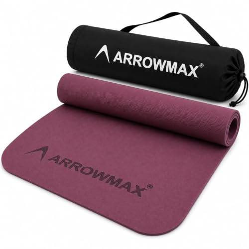 Image of Arrowmax 4mm Yoga Mat with Carry Cover for Men & Women, Anti-Skid Exercise Mat for Yoga, Pilates, Meditation, Stretching & Home Workout, Lightweight Portable Fitness Mat (MAROON)