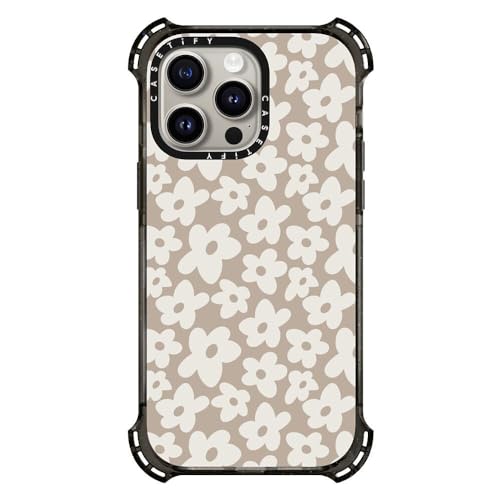 Coque iPhone 15 Pro Max CASETiFY Bounce motif fleur naturelle noir transparent