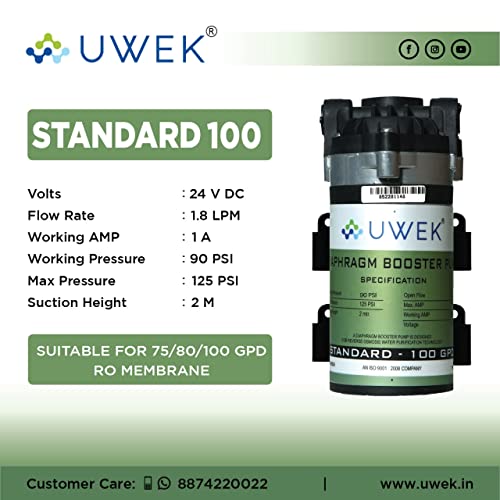 Image of UWEK Standard RO pump 100 gpd original - Corrosion resistant Copper Winding RO Booster Pump Compatible with Aquaguard, Livpure, Pureit, Havells and other RO Water Purifier (1 Year Warranty)