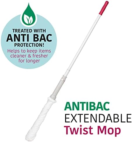Kleeneze KL062499UFEU7 Anti-Bac Extendable Telescopic Easy-Wringing Twist Mop, Treated with Anti-Bac Protection, 129 cm, White