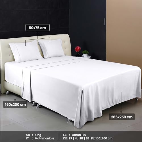 Image of Utopia Bedding 4-Piece Bed Sheet Set 160 x 200 cm, White - Polyester Microfibre, Oeko-Tex Certified, 1 Fitted Sheet 160 x 200 cm, 1 Flat Sheet 266 x 259 cm and 2 Pillowcases 50 x 75 cm