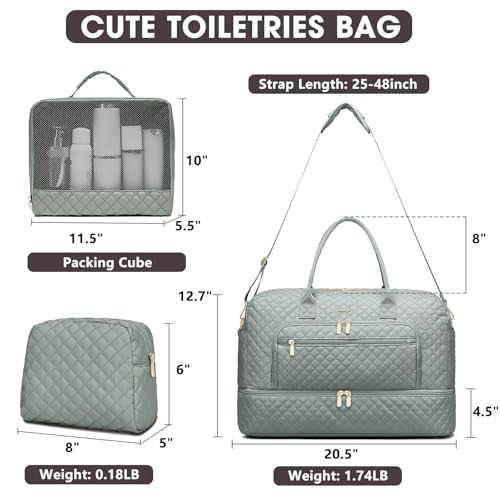 Foto de Bolsa de viaje grande para mujer, bolsa de mano para llevar en la noche, bolsa de viaje de fin de semana con bolsillo húmedo, artículos de tocador para fin de semana, Z-verde oscuro-3 piezas, Bolsa de (imagen 3)