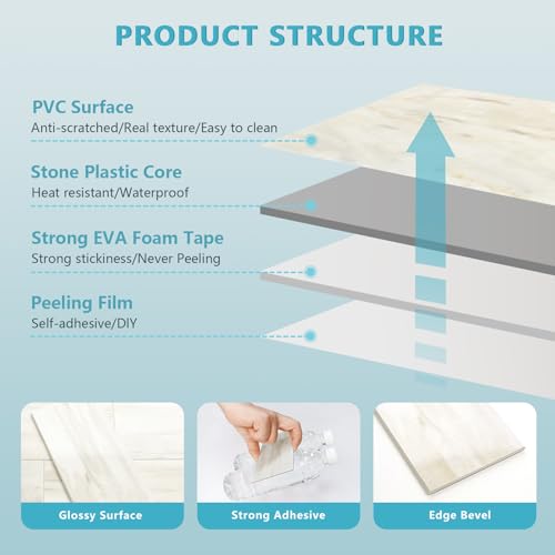 image for Vamos Tile 4-Piece Glossy Wooden Marble Grain Peel and Stick Backsplas