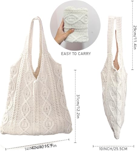 Image of Crochet Tote Bag Beach Mesh Knitted Bag Large Aesthetic Shoulder Bag Handbags Hobo Hollow Bag for Wome (Beige)