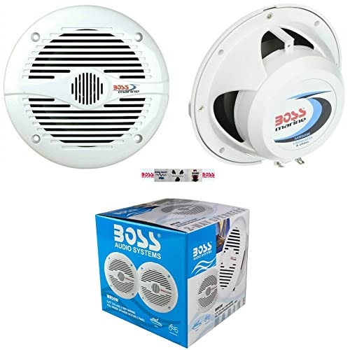 2 Haut-parleurs Marins Compatible avec Boss Audio MR50W 2 Voies 15,5 cm 75 Watts rms 150 Watts Max Bateau Piscine étanche, par Paire + 5 Sticker Cadeau