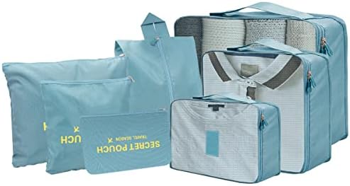 Fageny Packing Cubes 7Pcs Suitcase Organiser Bags Travel Luggage Organiser Bag with Shoes Bag for Travel / Backpack / Home Storage, Peach Pink