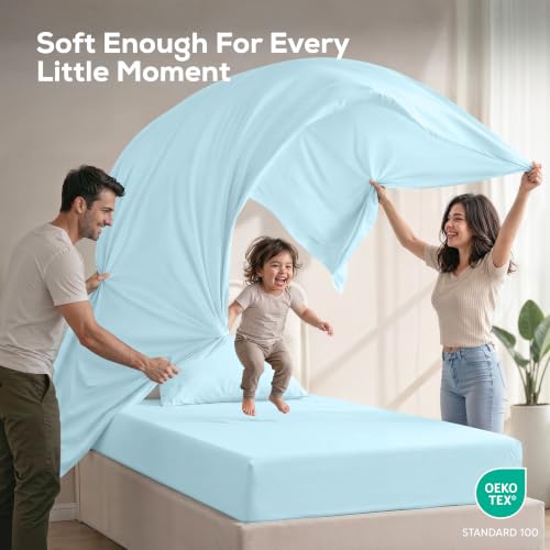Image of Utopia Bedding Twin Sheet Set - 3 Piece Bed Sheets for Twin Size Bed, Soft and Breathable Microfiber, Includes 1 Fitted Sheet, 1 Flat Sheet and 1 Pillowcase - Oeko Tex (Ice Blue)
