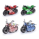 Enjoyaa Motorradmodell,4er Set Mini Motorräder mit Rückzieh-Aktion, Legierung Motorrad Spielzeug Modell Rennmotorrad Geschenkset, Display-Dekoration für Sammler und Kinder