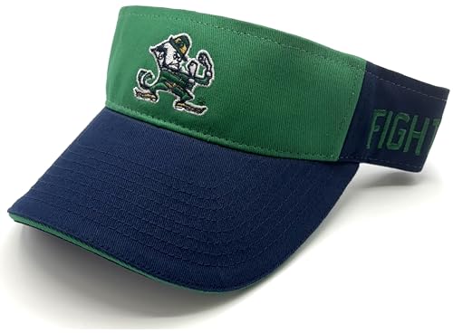Officially Licensed Notre Dame Classic Sun Visor Hat Primary Team Logo Adjustable University Navy Blue/Green Embroidered Sports Cap