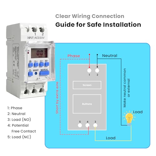 Image of Programmable Digital Timer Switch 30A | Daily & Weekly Time Relay Controller | DIN Rail Mount | LCD Display Automatic ON Off Timer | 30A / 240V AC Includes Battery Backup