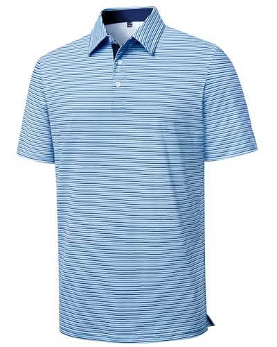 Alimens & Gentle Stripe Polo Shirts for Men Printed Golf Shirt Short Sleeve Moisture Wicking Dry Fit Business Office L