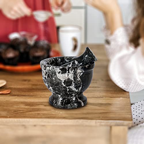 Thewolfard Handmade Luxury Black And Gold Marble Mortar Pestle Set Large, Rustic Herb Crusher And Stone Grinder, Best For Kitchen Usable Decor & Housewarming Gifts., 5X4 #TOP4