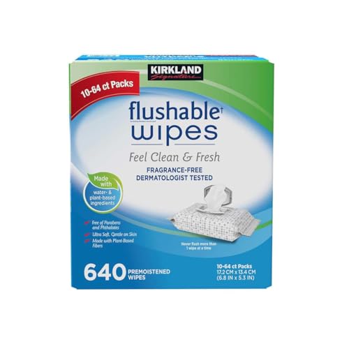 Kirkland Signature Premoistened Flushable Wipes, Fragrance Free, 640-count