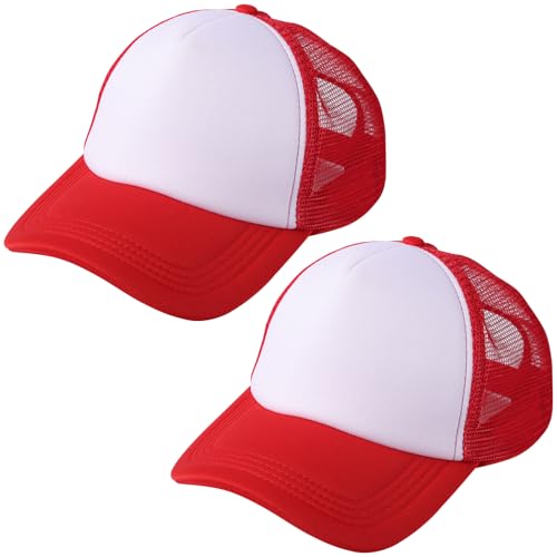 2 Pack Sublimation Blank Trucker Hats Foam Mesh Caps Embroidery Sublimation Adjustable Baseball Hats Men Women (Red)