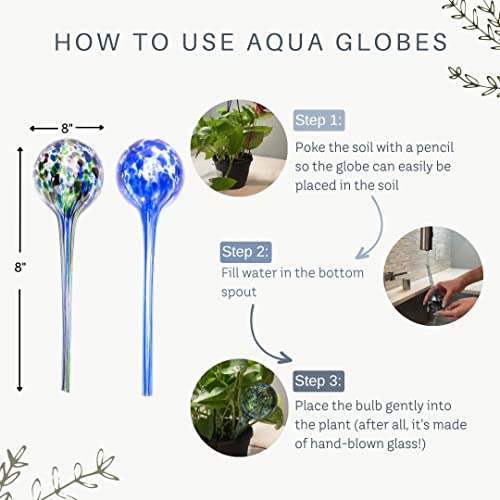 Aqua Globes - 2 Pack - Decorative Hand-Blown Glass Plant Watering Bulbs #TOP4