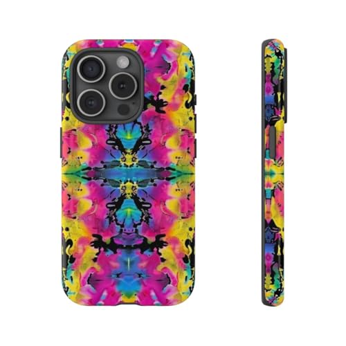 Coque rigide brillante iPhone 15 Pro antichoc au motif abstrait coloré