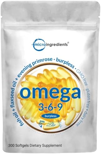 Triple Strength Omega 3 6 9, 3600mg Per Serving, 300 Counts, Burpless Enteric-Coated Technology, Deep Ocean Fish, Wild Caught at Norwegian Sea, with Flaxseed, Evening Primrose Oil, Mercury Free