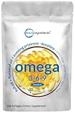 Triple Strength Omega 3 6 9, 3600mg Per Serving, 300 Counts, Burpless Enteric-Coated Technology, Dee