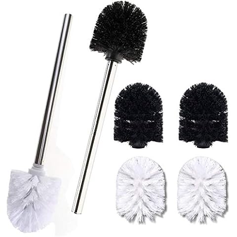 Xumier 2 Premium Toilet Brush Set with Stainless Steel Handle,4 Replacement Brush Head Black Brushes Plastic Exchangeable rustproof loo Brush fit All Holders for Bathroom WC washroom Cleaning Cover