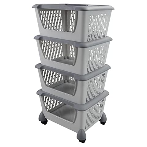 Obstnny 4 Pack Stacking Storage Bins, Multipurpose Large Plastic Baskets Cover