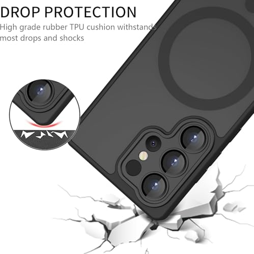 Image of Elzzi Magnetic for Samsung S25 Ultra 5g Case, Upgraded [Full Camera Protection] [Compatible with Magsafe] [Translucent Matte] Shockproof Protective Phone Case for Men & Women - Black
