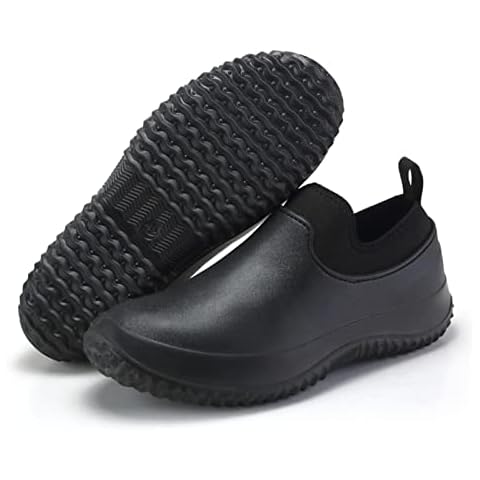 Men Work Chef Shoes Non-Slip Casual Loafers Waterproof and Oilproof Flat Shoes Restaurant Shoes Outdoor Rain Boots for Nurses, Gardeners (Color : Black, Size : 8.5 UK) Cover