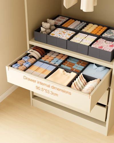 Yucch Schubladen Organizer 8er Set – passend für IKEA PAX 100x58 cm, faltbare Aufbewahrungsboxen mit verstärktem Boden für Unterwäsche, Socken & Babykleidung (Grau)