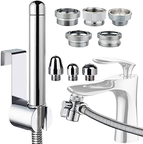 Shower Douche Attachments Aluminium Shower Head Kit - with Faucet Splitter,Hose and hook up Toilet or Wall Mount(Silver)