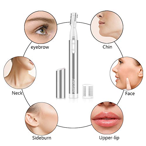 Funstant Silver, Upgraded Eyebrow Trimmer, Precision Facial Hair Trimmer With Comb, Painless Battery Operated Eyebrow Razor For Women No Pulling Sensation For Face Chin Neck, Upper-Lip, Peach-Fuzz #TOP3