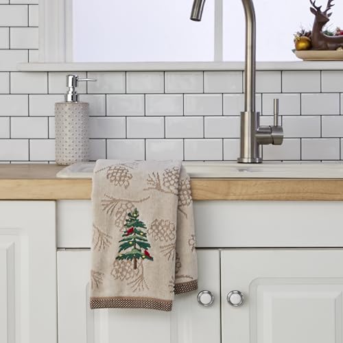 SKL Home Christmas/Winter Seasonal Fir 100% Cotton Embroidered 2pc Hand Towel Set, Decorative Jacquard for Bath/Kitchen/Bar, Wheat – Image 4