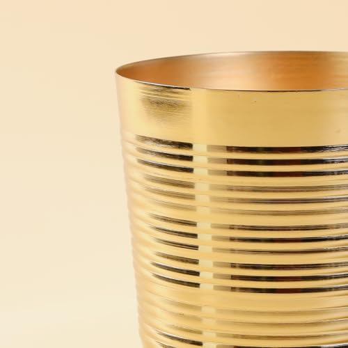 Image of Gold Ribbed Metal Planter Pot for Indoor Living Room Tabletop Decorative Flower Planter Pot for Home Decoration and Gifting (5 inch Height)