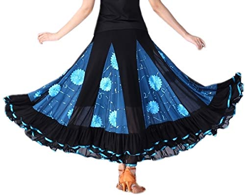 Cismark Elegant Micro Fiber Long Swing Ballroom Latin Dance Skirt For Girls Lake Blue One Size #TOP7