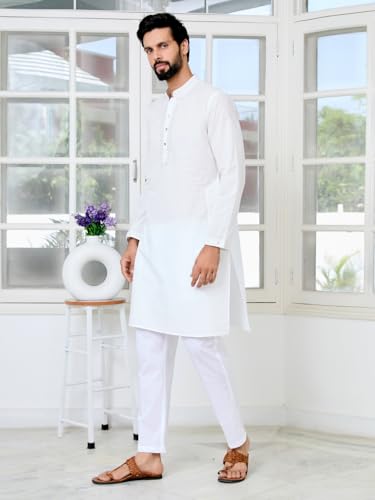 Image of See Designs Men's Full Sleeve Mandarin Collar Ethnic Motifs Embroidered Sequinned Mandarin Collar Straight Long Kurta with Pyjama - Festive Collection