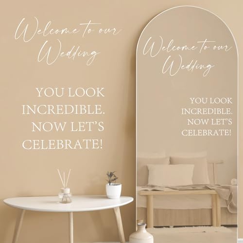 Autocollant Mariage “Welcome to Our Wedding” en Lettres Vinyle – Stickers Lettres pour Miroir et Panneau de Bienvenue Mariage – Autocollants Décoratifs de Mariage pour Miroirs, Vitres et Panneaux