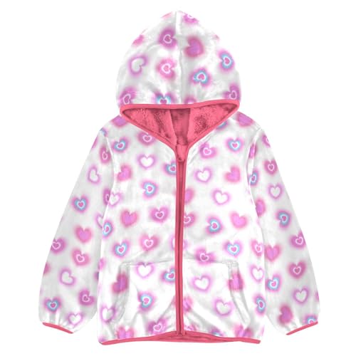 Burning Heart Toddler Fleece Jacket Baby Girls Hooded Zipper Long Sleeve Thick Warm Outerwear 3-10 Years