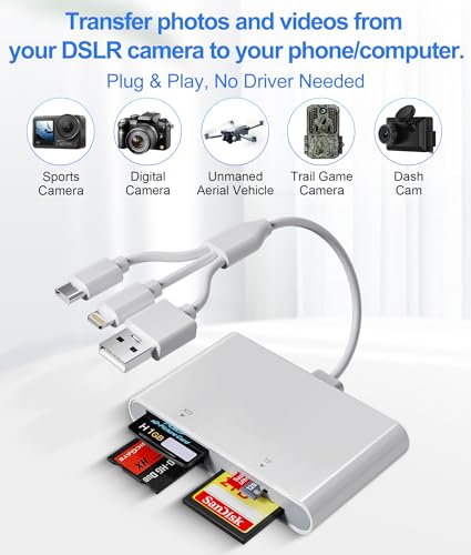 Memory Stick Pro Duo Adapter - 4-in-1 Multi Memory Card Reader with Triple Lightning/USB-C/USB-A for SD/Micro SD/MS/xD-Picture-Card, Sony Cybershot Memory Stick Pro Duo Adapter for iPhone/Android/PC